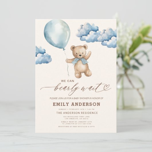 QR-code wacht nauwelijks op Blue Boy-Baby shower Kaart (Staand voorkant)