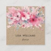 QR Code | Watercolor Pink Flowers Kraft Vierkante Visitekaartje (Voorkant)