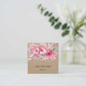 QR Code | Watercolor Pink Flowers Kraft Vierkante Visitekaartje (Staand voorkant)