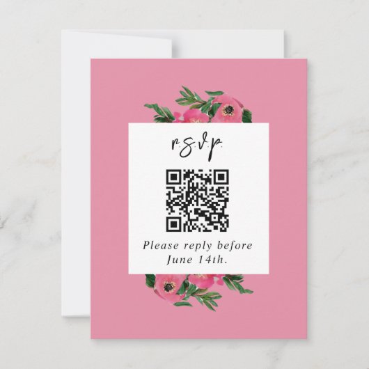 QR Code Waterverf Anemone Pink Weddenschap RSVP Kaartje (Voorkant)