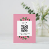 QR Code Waterverf Anemone Pink Weddenschap RSVP Kaartje (Staand voorkant)