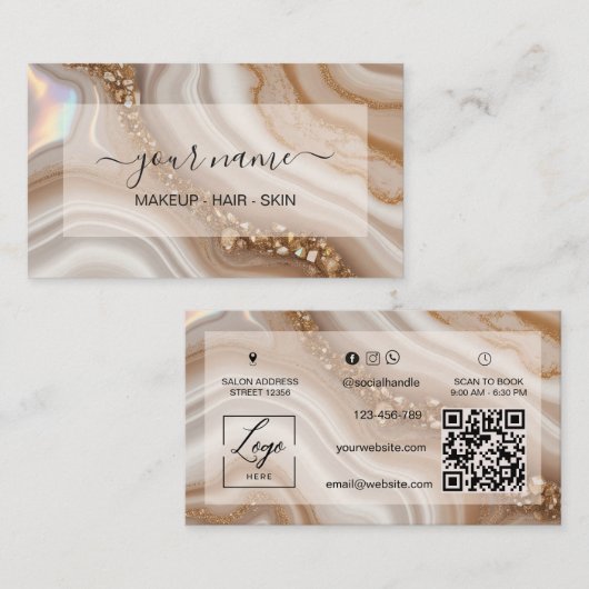 Qr Code waterverf Beige neutrale luxe Visitekaartje (Voorkant / Achterkant)