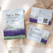 QR Code Waterverf Berg Lavendel Bruiloft RSVP Kaartje