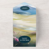 QR Code Waterverf Bergen Pijnboombos Bruiloft All In One Uitnodiging (Buitenkant)