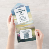 QR Code Waterverf Bergen Pijnboombos Bruiloft All In One Uitnodiging (Afscheurbaar)