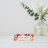QR Code Waterverf Bloemendecor Burgundy Herfst Mini Visitekaartje (Staand voorkant)