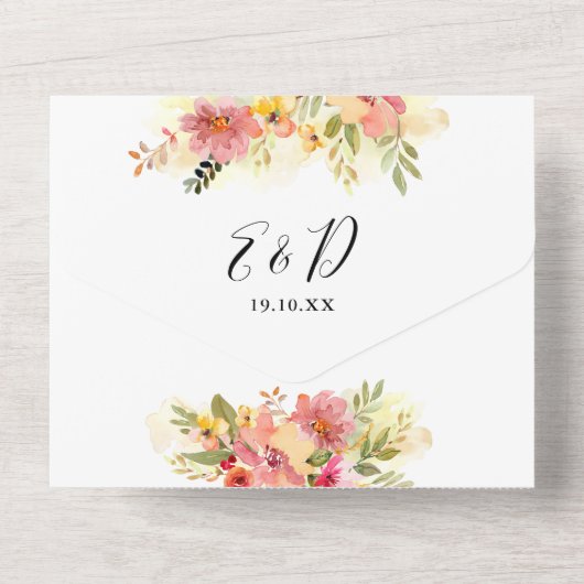 QR Code Waterverf Bloemharten Script Bruiloft All In One Uitnodiging (Achterkant)