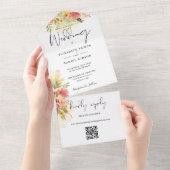 QR Code Waterverf Bloemrijke Script Bruiloft All In One Uitnodiging (Afscheurbaar)
