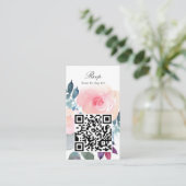 QR Code Waterverf Blush Pink Floral Website RSVP Informatiekaartje (Staand voorkant)