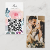 QR Code Waterverf Blush Pink Floral Website RSVP Informatiekaartje (Voorkant / Achterkant)