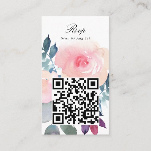 QR Code Waterverf Blush Pink Floral Website RSVP Informatiekaartje (Voorkant)