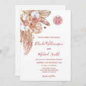 QR-code | Waterverf Boho Flowers Chinees Huwelijk Kaart (Voorkant / Achterkant)