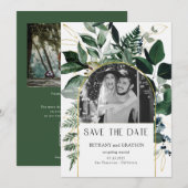 QR code waterverf botanisch gebladerte Trouwfoto Save The Date (Voorkant / Achterkant)