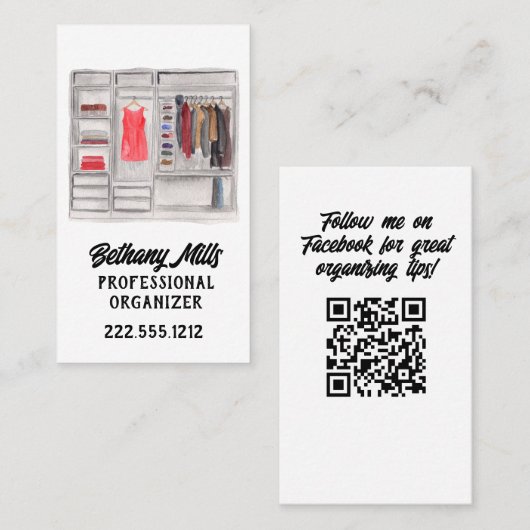 QR-code waterverf Closet Home Organizer Visitekaartje (Voorkant / Achterkant)