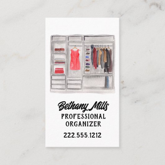QR-code waterverf Closet Home Organizer Visitekaartje (Voorkant)