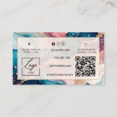 Qr Code waterverf en iriserende roze blos Visitekaartje (Achterkant)