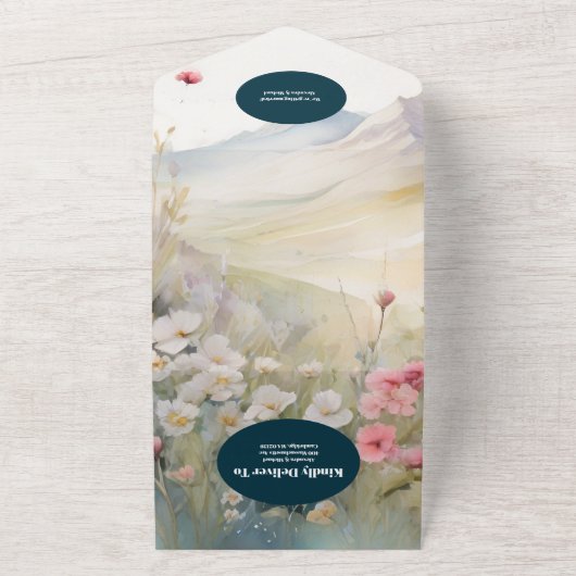 QR Code Waterverf Floral Spring Mountains Bruiloft All In One Uitnodiging (Buitenkant)