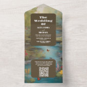 QR Code Waterverf Floral Spring Mountains Bruiloft All In One Uitnodiging (Binnen)