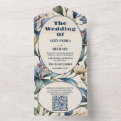 QR Code Waterverf Floral William Morris Bruiloft All In One Uitnodiging (Binnen)