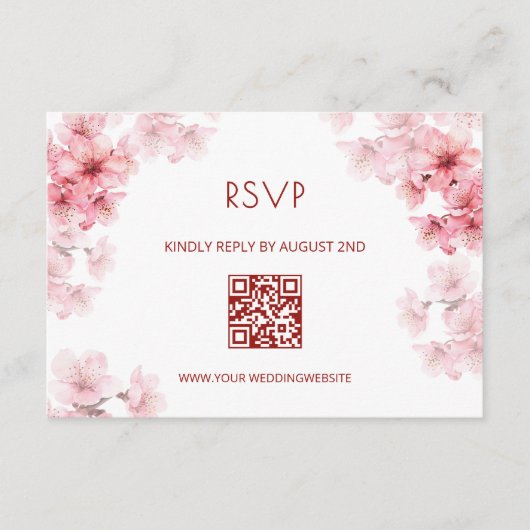 QR-code | Waterverf Kersenbloesem RSVP Informatiekaartje (Voorkant)