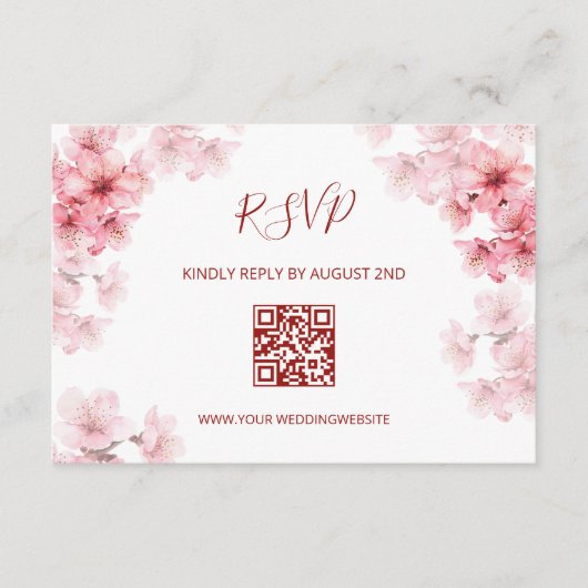 QR-code | Waterverf Kersenbloesem RSVP Informatiekaartje (Voorkant)