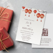 QR-code | Waterverf lantaarns Chinees bruiloft Kaart