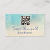 QR Code Waterverf Pastel Blauw Roze Aangepast Visitekaartje (Achterkant)