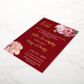 QR-code | Waterverf Pioen Chinees Huwelijk Folie Uitnodiging (Gedraaid)