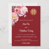 QR-code | Waterverf Pioen Chinees Huwelijk Kaart (Voorkant)