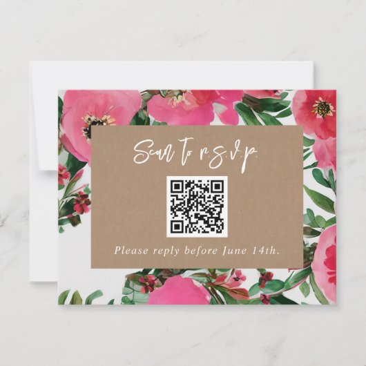 QR Code Waterverf Roze Anemone Weddenschap RSVP (Voorkant)