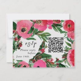 QR Code Waterverf Roze Anemone Weddenschap RSVP Kaartje