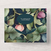 QR Code Waterverf Roze Pioen Art Nouveau Bruiloft All In One Uitnodiging (Achterkant)