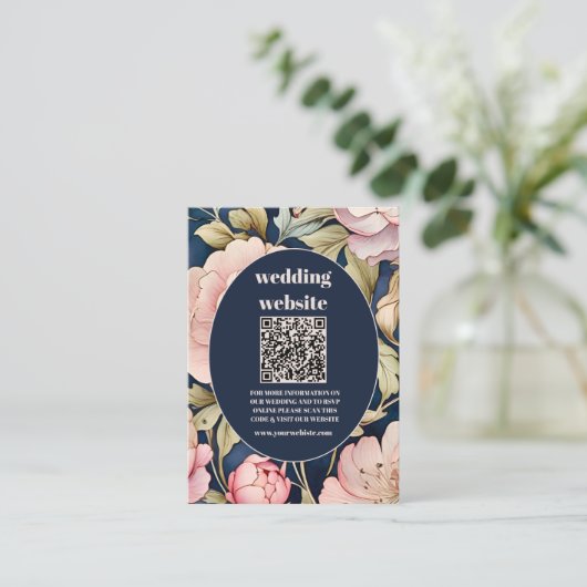 QR Code Waterverf Roze Pioen Art Nouveau Bruiloft Informatiekaartje (Staand voorkant)