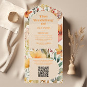 QR Code Waterverf Roze Sinaasappel Wildflowers Bru All In One Uitnodiging
