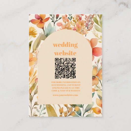 qr code Waterverf Roze Sinaasappel Wildflowers Bru Informatiekaartje (Voorkant)