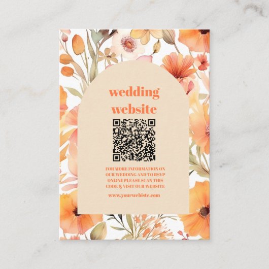 qr code Waterverf Roze Sinaasappel Wildflowers Bru Informatiekaartje (Voorkant)