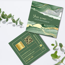 Qr Code Waterverf Salie Groen Goud Vierkante Visitekaartje