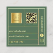 Qr Code Waterverf Salie Groen Goud  Vierkante Visitekaartje (Achterkant)