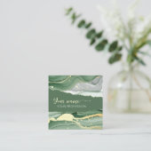 Qr Code Waterverf Salie Groen Goud  Vierkante Visitekaartje (Staand voorkant)