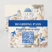 QR Code Waterverf Santorini Bestemming bruiloft RSVP Kaartje (Voorkant / Achterkant)