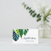 QR-code | Waterverf Tropische bladeren Visitekaartje (Staand voorkant)