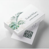 QR-code | Waterverf Tropische bladeren Visitekaartje