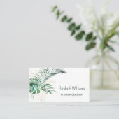 QR-code | Waterverf Tropische bladeren Visitekaartje (Staand voorkant)