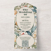 QR Code Waterverf Tulpen William Morris Bruiloft All In One Uitnodiging (Binnen)