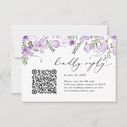 QR-code Waterverf van lavender Floral Wedding RSVP (Voorkant)