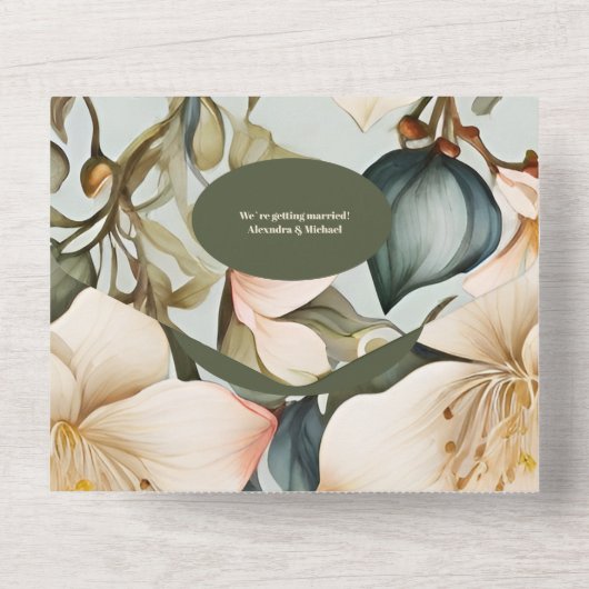 QR Code Waterverf Witte Lelie Art Nouveau Bruiloft All In One Uitnodiging (Achterkant)