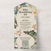 QR Code Waterverf Witte Lelie Art Nouveau Bruiloft All In One Uitnodiging (Binnen)