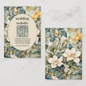 QR Code Waterverf Witte Lelie Art Nouveau Bruiloft Informatiekaartje (Voorkant / Achterkant)