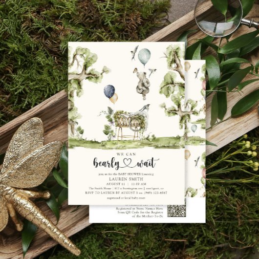 QR Code We Can Bearly Wait Bos Baby Shower Kaart