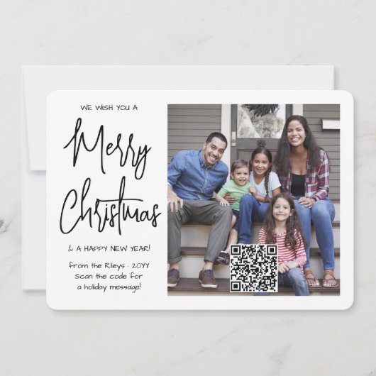QR-code We wensen u een vrolijke moderne kerstfoto Feestdagenkaart (Voorkant)